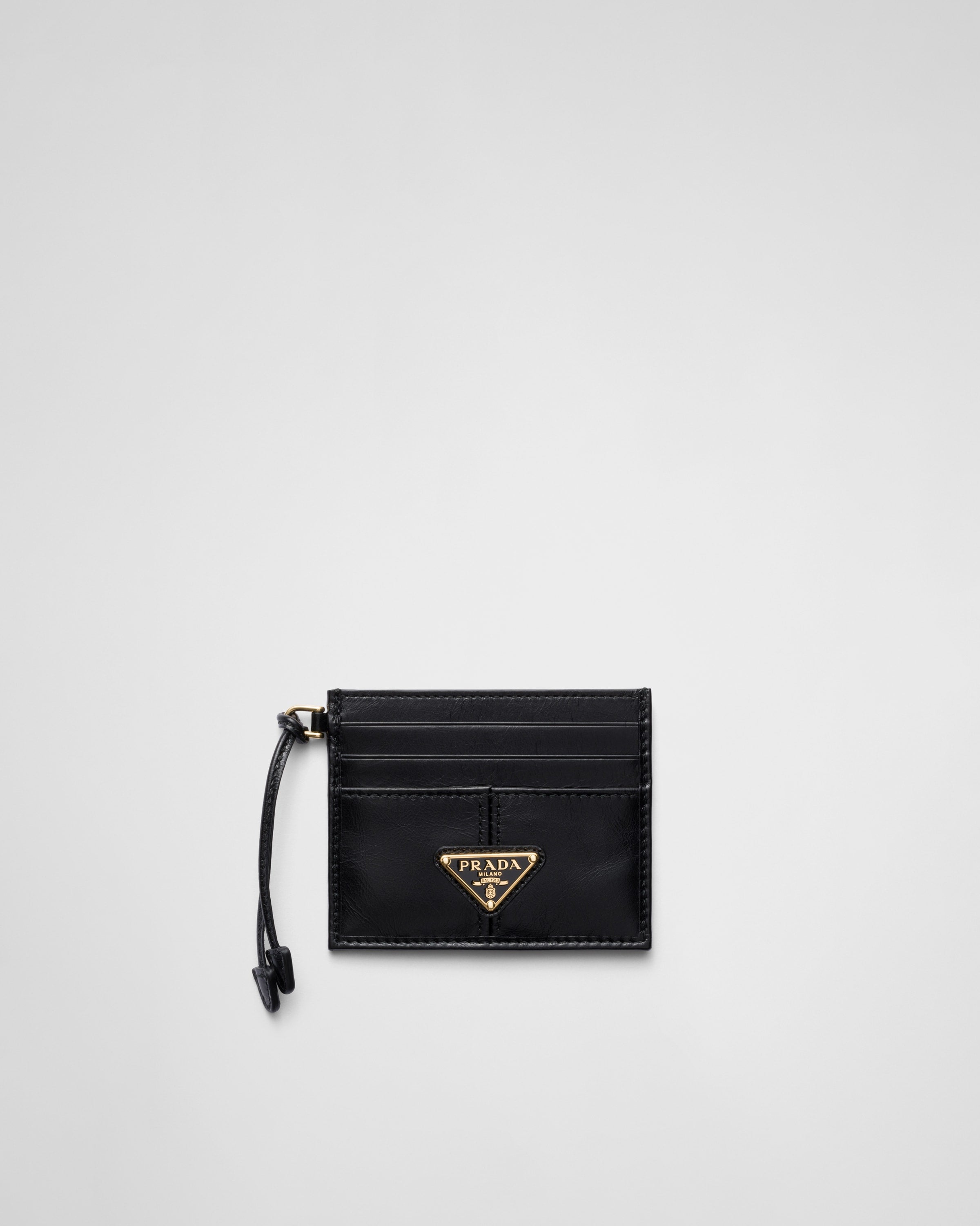 Portacarte Prada in Pelle con Logo Triangolo Smaltato - Nero