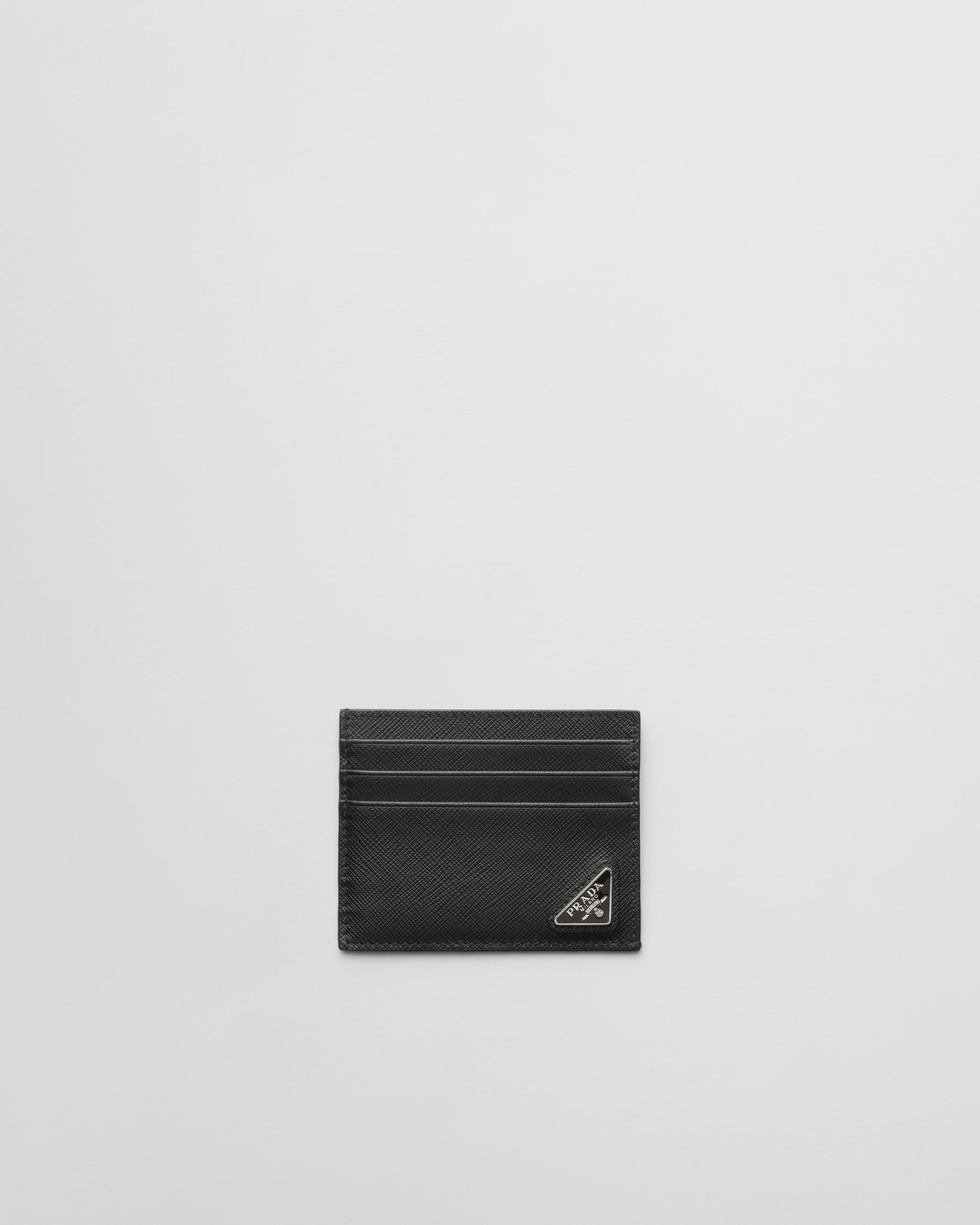 Portacarte Prada in Pelle Saffiano con Logo Triangolo Asimmetrico - Nero
