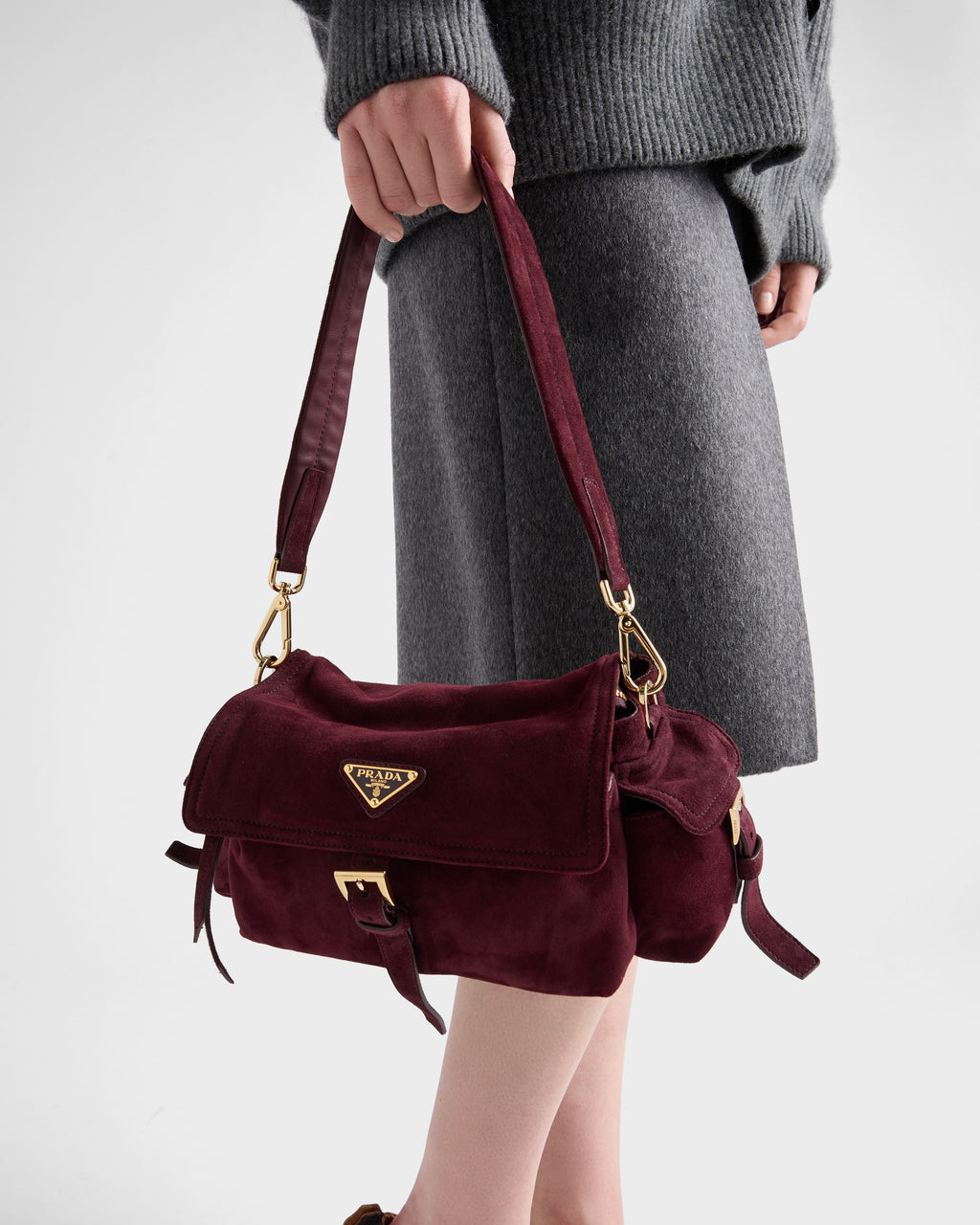 Prada Explore Medium Scamosciata Bordeaux