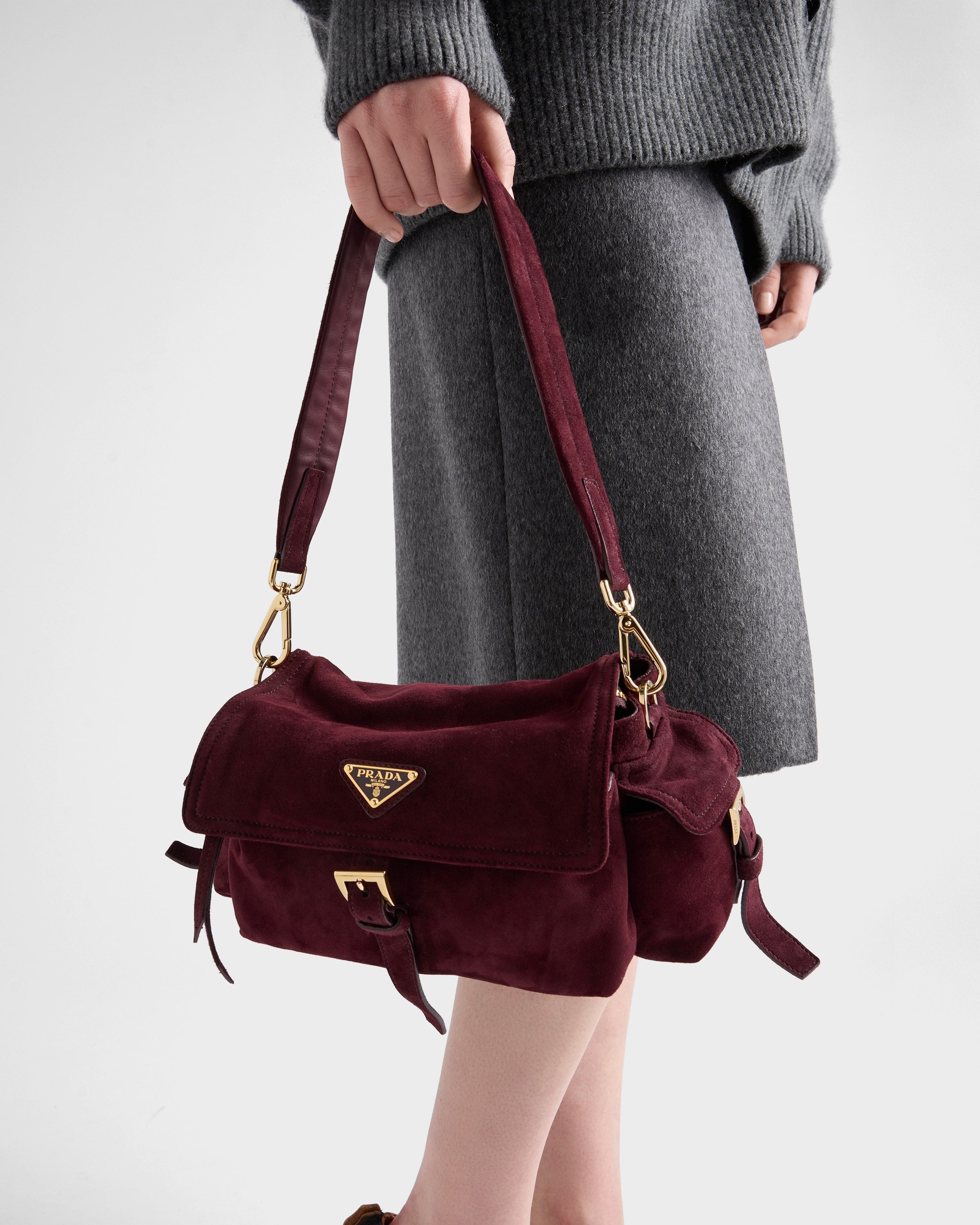 Prada Explore Medium Scamosciata Bordeaux