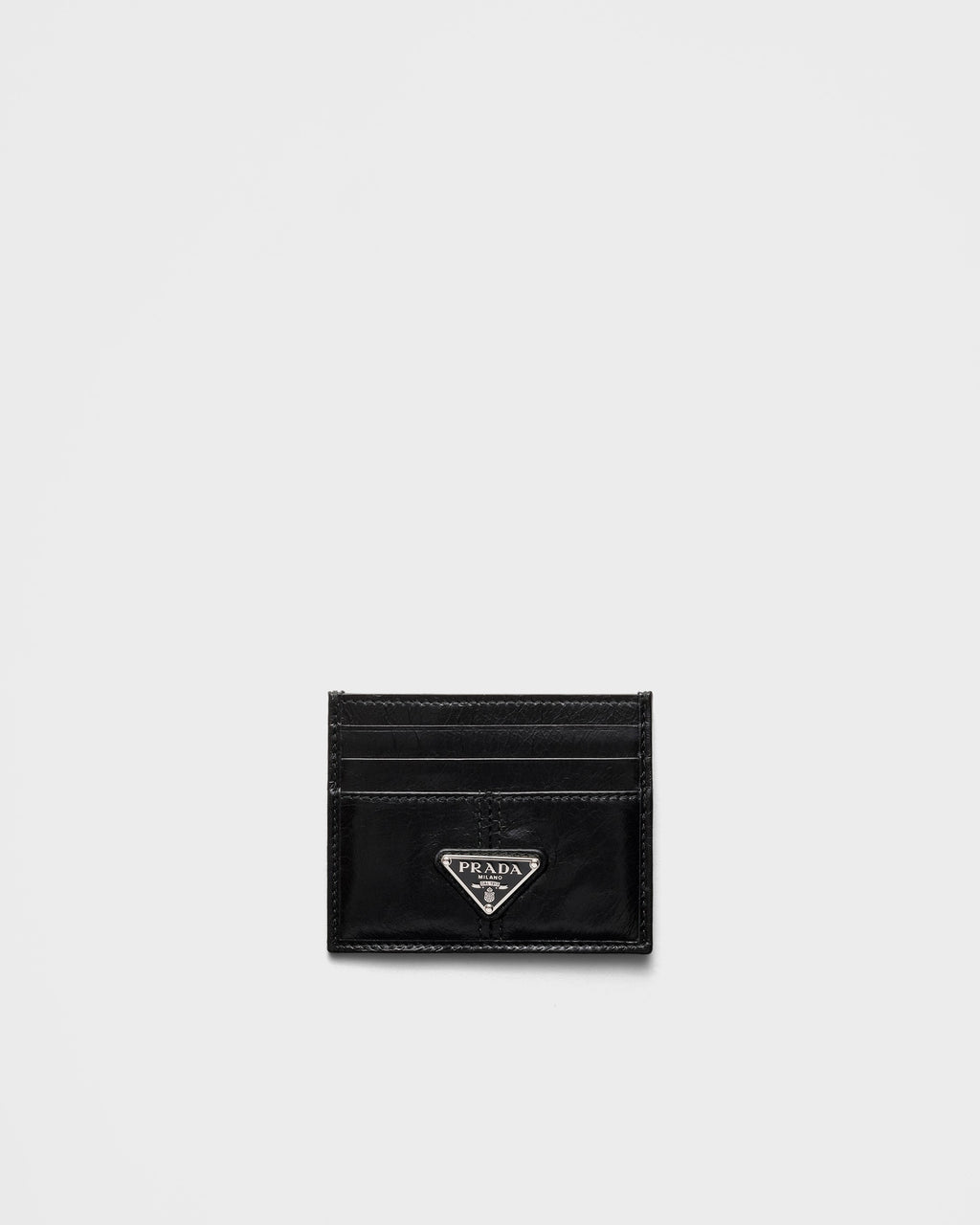 Portacarte Prada in Pelle Lucida con Logo Triangolo - Nero