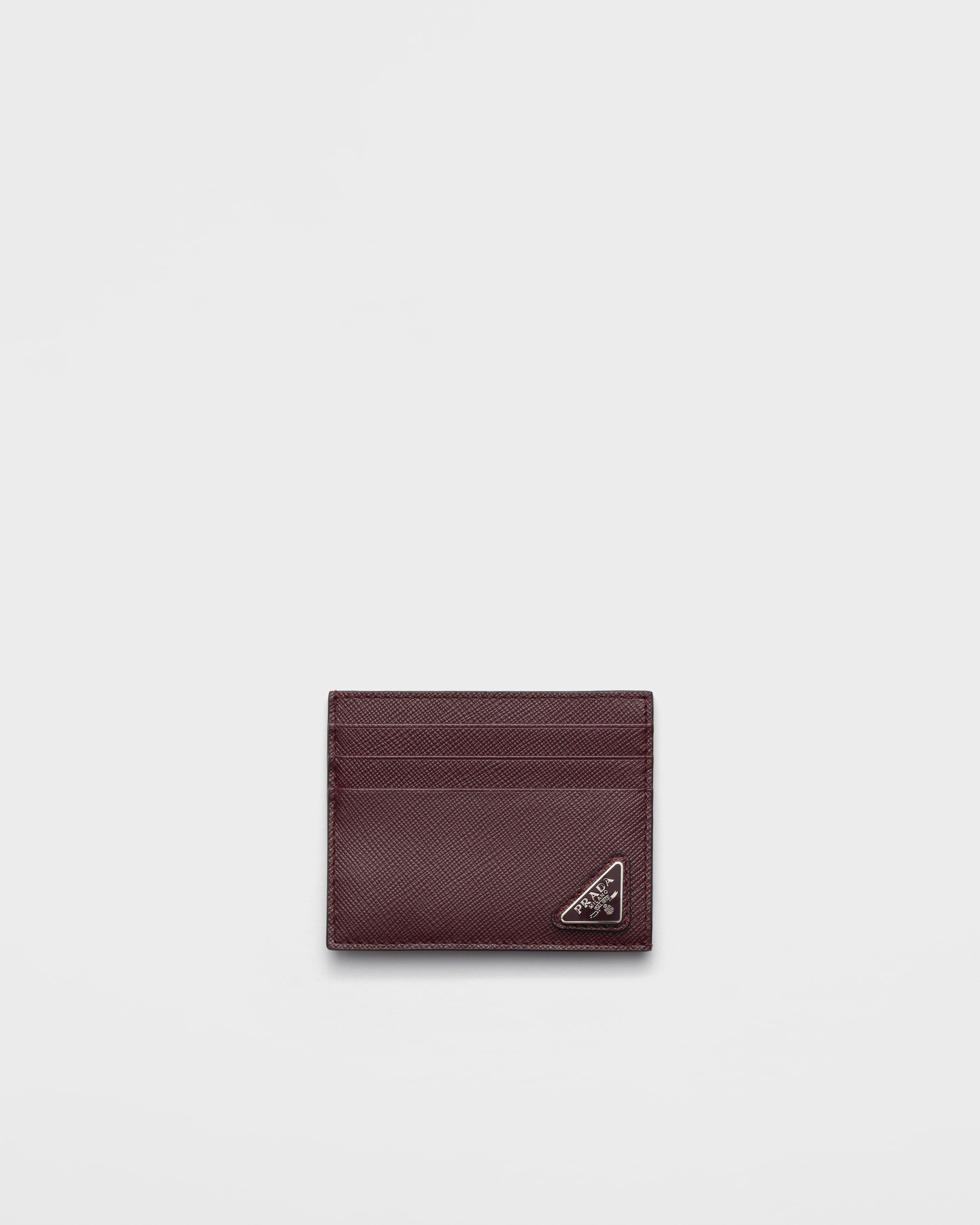 Portacarte Prada in Pelle Saffiano con Logo Triangolo -Bordeaux